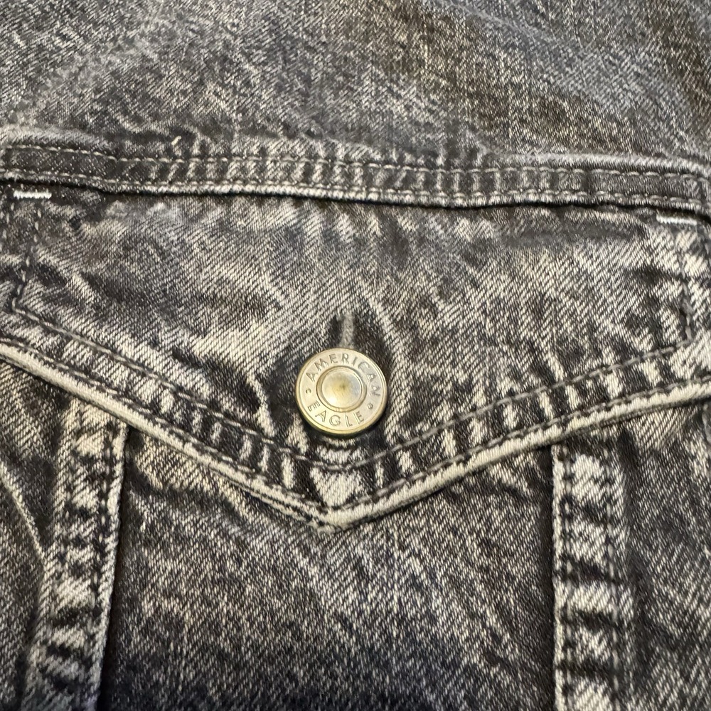 American Eagle Outfitters Jacket Mens 2XLarge Black Denim Trucker Jean Washed - Picture 8 of 11